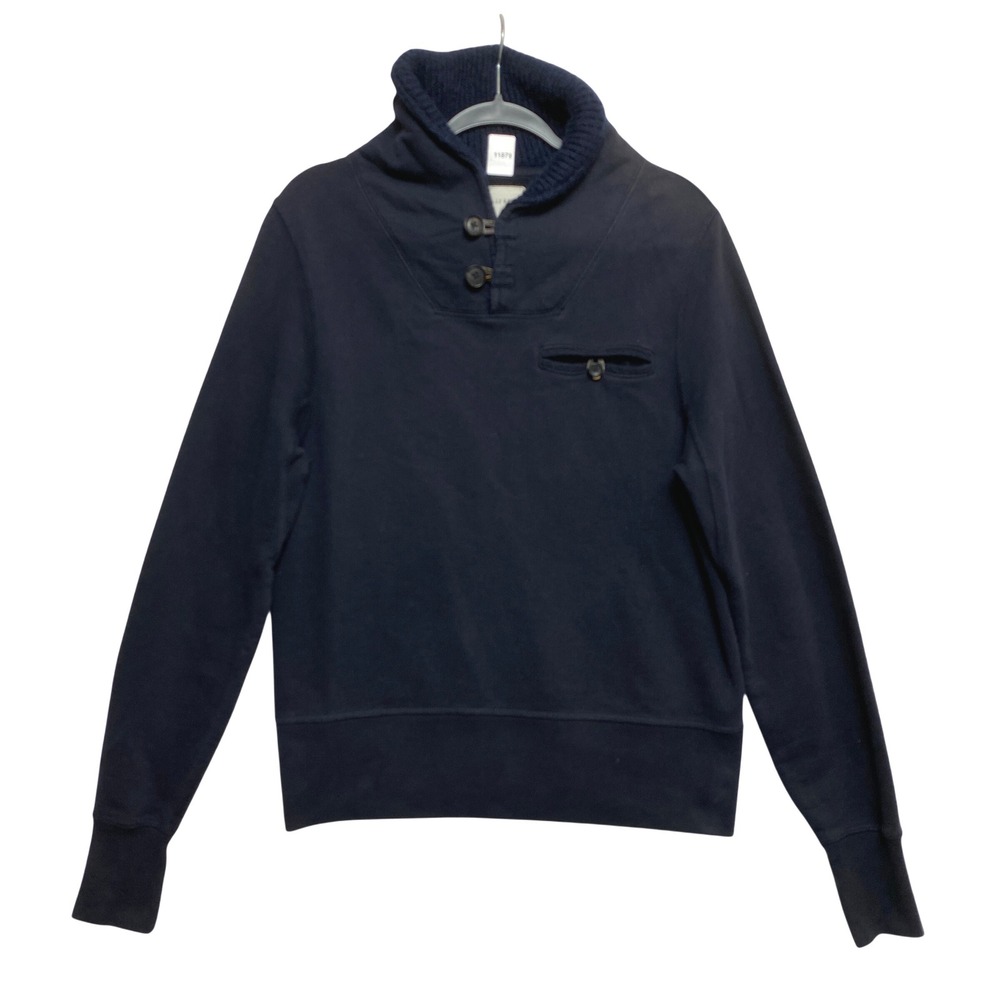 Billy Reid Pullover Mens Small Navy Blue Shawl Collar Button Placket Sweatshirt